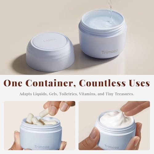 Trimcoo New Travel Toiletry Containers [Ultra Leakproof] TSA-Approved, PLA Hard Shell Jars with 5 Magnetic Labels, Wide Mouth Bottles for Lotion, Cleanser, Shampoo, Conditioner, Blue, 3 Pack, 1OZ - Thumbnail 6