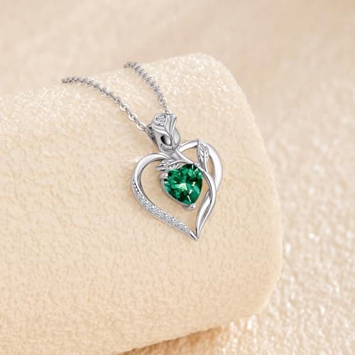 JACUPO Rose Heart Necklace and Earrings Set Moissanite/Lab-Grown Sapphire/Ruby Options S925 Sterling Silver 18K White Gold Plated Engraved "I LOVE YOU" Mothers Day Gift for Mom Birthday Gift for Her Women Girlfriend Wife(Necklace 1.2CT / Earrings 0.8CT) - Thumbnail 4