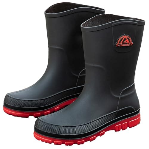 IQAXC Waterproof Garden Rain Boots for Men Breathable Lightweight Mid Calf Deck Fishing Outdoor Slip Resistant Shoes, 388 Red 44 - Image 1