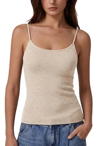 Arach&Cloz Women's Wool Blend Cashmere Cute Sleeveless Camisole Tops Spring Summer Fashion 2026 Spaghetti Strap Tank Top Business Casual Basic Clothing Slim Fitted Office Attire Cami Trendy Apricot S - Image 1