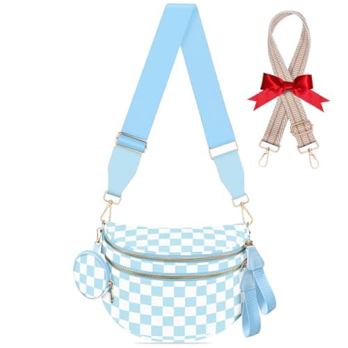 Bum Bags for Women Checkered Crossbody Bag Large Nylon Belt Purse Fanny Packs, Bonus with a Extra Strap - Image 1