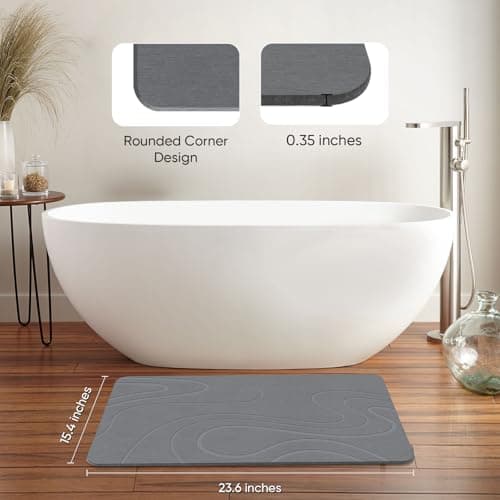 Jiloma Stone Bath Mat Diatomite Stone Mats for Bathroom Non-Slip Diatomaceous Earth Shower Mat Super Absorbent Bathroom Floor Mat Natural Easy to Clean(24 * 16 Grey) - Thumbnail 2