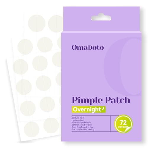 OmaDoto Overnight Pimple Patches for Face -（10mm & 12mm | 72 Count | 6 Sheets） - Hydrocolloid Patches with Salicylic Acid, Long-Wear Zit Stickers for Teens & Adults, Day & Night Use - Image 1