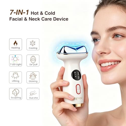 RFVDC Cold Heat Gua Sha Facial Neck Lymphatic Massager, 7-in-1 LED Red Light Face Depuffer Sculpting Tool, Hot Electric Gua Sha Lift Device & Cooling Depuffing Wand, for Contouring, Firming - Thumbnail 2