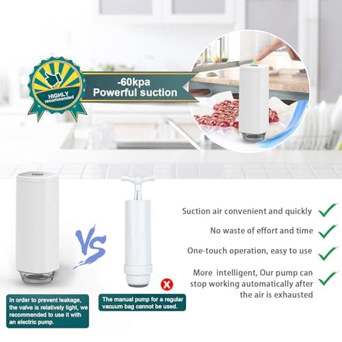 31 PCS Electric Vacuum Sealer, Sous Vide Bags, Portable Mini Vacuum Sealer with 20Pcs Reusable Food Saver Sealer Bags, 4 Sealing Clip, 2 Clips for Sous Vide Cooking, 2 vacuum wine stoppers - Thumbnail 6