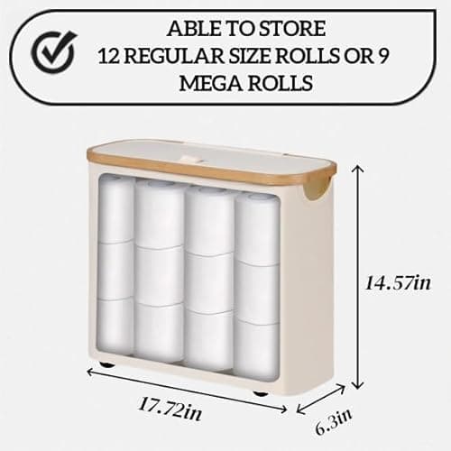 Toilet Paper Storage Basket with Lid, Large Capacity for 12 Rolls, Stackable and Foldable Freestanding Paper Towel Holder - Space Saving Modern Beige Design - Thumbnail 2
