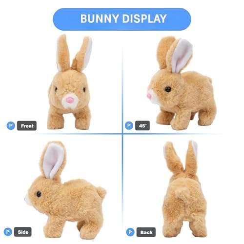 Zloeoa Bunny Stuffed Animal Plush, Interactive Electronic Pet Hopping Bunny Toy, Realistic Stuffed Bunny Rabbit (Brown) - Thumbnail 3
