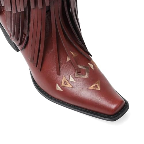 SaraIris Women's Red Cowgirl Boots Knee High Fringe Tassel Western Pointed Toe Wide Calf Cowboy Boots for Women - Thumbnail 5