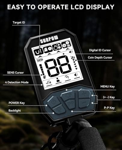 SUNPOW Rechargeable Metal Detector for Adults & Kids - Gold Finder with 1500mAh Lithium Battery, 20H Runtime, High Accuracy 8" Depth & 4 Modes for Beach & Shallow Water Treasure Hunting - Thumbnail 4