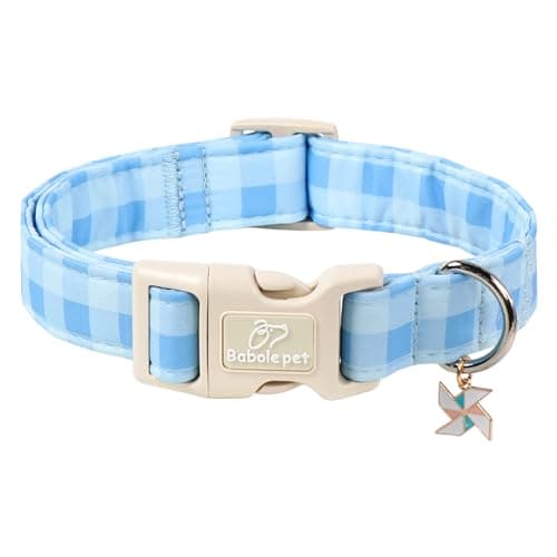 Babole Pet Boy Dog Collar Blue Gingham Dog Collars for Small Dogs - Lightweight Adjustable Spring/Summer Plaid Male Female Dogs Everyday Collar with Safety Buckle S - Image 1