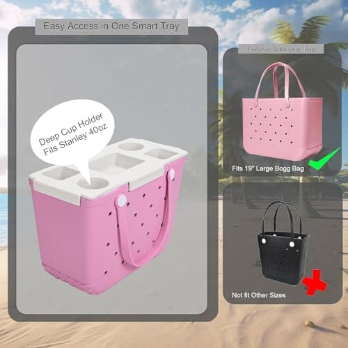 ZYTONGMAO Tote Topper Tray Accessories for Bogg Bag Large Only – Waterproof EVA Table Top Organizer Lid with Cup Holder, Snack, Phone & Drink Holders for Beach, Pool, Picnic, Travel (White) - Thumbnail 3