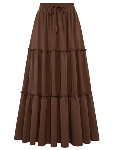 Arolina Long Skirts for Women Trendy Summer Elastic High Waisted Maxi Skirt Flowy Aline Flared Boho Skirts for Pregnant XXL Brown - Image 1