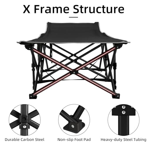 Fragess Portable Camping Cot, Sleeping Cots for Adults, 28" Extra Wide Heavy Duty Folding Cot Max Load 600LBS with Thick Mattress, Portable Camping Bed for Outdoor Camp/Office, Home Nap (Black) - Thumbnail 4