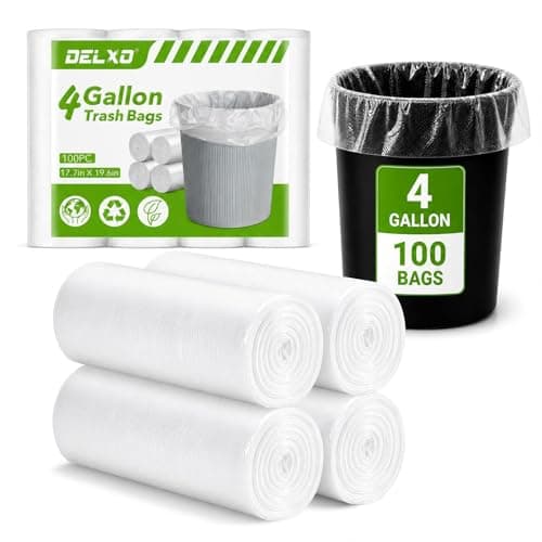Small Trash Bags 4 Gallon, 17.7 x 19.6" Clear Unscented Bathroom Trash Bags, Small Garbage Bags for Bathroom, Bedroom, Office, Kitchen, Plastic Trash Can Liners, 100 Count — Delxo - Image 1