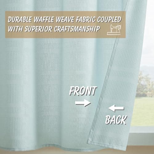 Home Queen Waffle Tier Curtains for Bathroom, Water Repellent Rod Pocket Small Drapes, 30 W X 45 L Inch Each, Solid Blue - Thumbnail 3