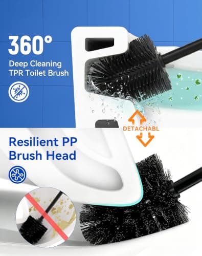 Dowry Toilet Bowl Brush and Holder for Bathroom, Deep Cleaning Toilet Brush and Holder Set with Long Handle, Hidden Toilet Bowl Scrubber with Replaceable Head,Modern Decor Black Round - Thumbnail 4