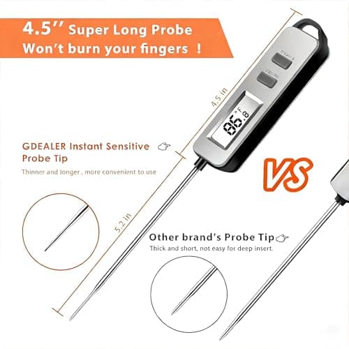Digital Meat Thermometer, Paysean Instant Read Food Thermometer with 5.2" Probe, ±1°C High Accuracy Cooking Thermometer Auto-Off, LCD Display, for Kitchen, BBQ, Baking, Sourdough, Candy Making - Thumbnail 6