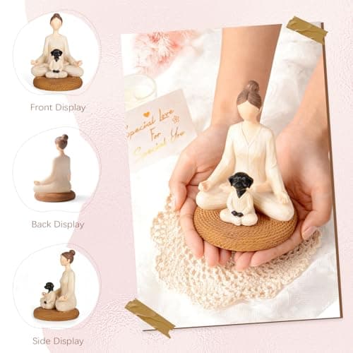 Vofstand Yoga Meditation Statue Gifts for Women - Mini Yoga Girl with Cat Dog Figurines Gift for Office Cute Relaxation Gifts for Yoga Lovers & Cat Dog Lover Resin Yoga Figurine Decor Table Ornament - Thumbnail 5