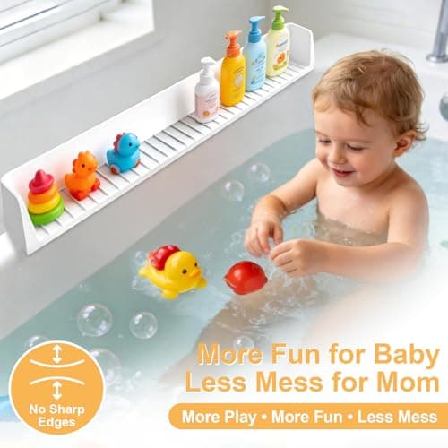 Bathtub Splash Guard, Silicon Bath Tub Toy Storage with Suction Cups, Water Splash and Spill Prevention Tub Edge Guard for Bathroom (White) - Thumbnail 2