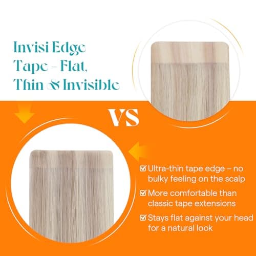 Sunny Hair Invisible Injected Tape in Hair Extensions Human Hair, 50g 16inch 20Pcs Pink Blonde Highlight Blonde, Invis Edge Tape, Seamless Straight Hair Extensions for Styling - Thumbnail 4