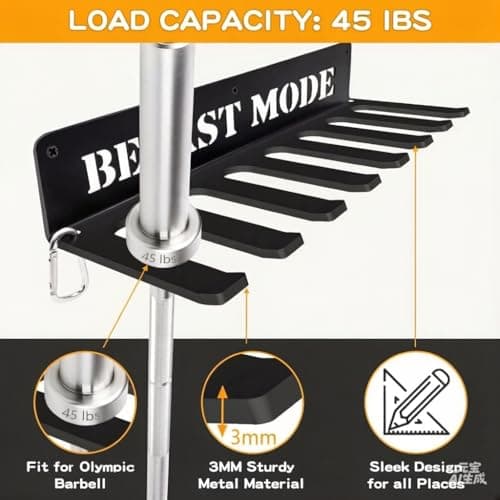 Gym Home Rack 8 Hook Heavy-Duty Wall-mounted Organizer Multi-Purpose Workout Gear Wall Hanger Storage for Resistance Bands Jump Ropes Lifting Belt Fitness Bands Barbells Carabiners Included (BEAST MODE) - Thumbnail 6