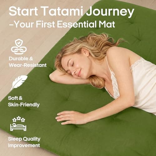 Syrinx Japanese Floor Futon Mattress Full Size 75"x54", Thicken Foldable Lazy Floor Bed for Adults, Roll Up Lounger Tatami Sleeping Mat, Water Resistant Futon Tatami Mattresses for Home, Travel. - Thumbnail 3