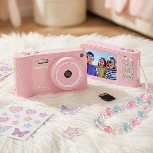 Digital Camera,Pink Digital Camera for Kids Teens 3-18, 50MP FHD 1080P Compact Camera with GB Card, 16X Zoom Anti-Shake,Webcam for PC,Christmas Birthday Gifts for Girl Boys 3-12, 13-18 Years Old - Thumbnail 5