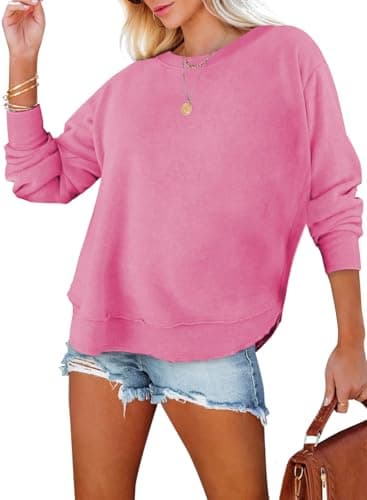 EVALESS Oversized Sweatshirt for Women Fall Fashion 2025 Crewneck Comfort Colors Sweatshirts Plus Size Casual Long Sleeve Tunic Tops Loose Fit Side Split Irregular Curved Hem Pullover Rose XX-Large - Image 1