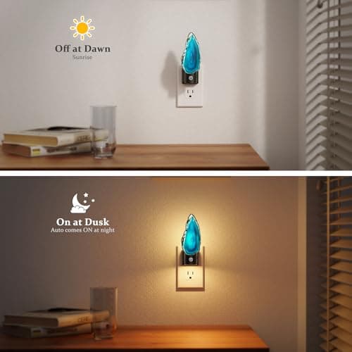 JandCase Night Lights Plug into Wall, Agate Night Light, Dimmable Night Light Aesthetic Crystal, Dusk to Dawn Sensor，Healing Stone Agate Decorative Nightlight for Home Living Room - Thumbnail 2