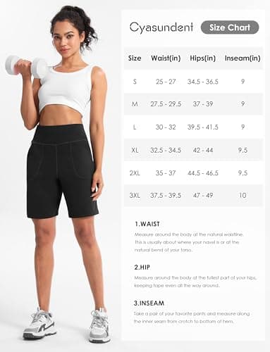 Cyasundent Women's Athletic Shorts with Zipper Pocket 9" High Waisted Bermuda Shorts for Women Workout Walking Running(Black_XL) - Thumbnail 6