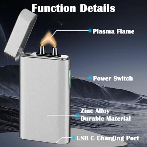 RSBYE Electric Arc Lighter Rechargeable USB C Lighter Electric Plasma Lighters Windproof Fancy Cool Lighters with Upgrade Battery Safety Switch for Candles, Fireworks, Incense (Matte Silver) - Thumbnail 2