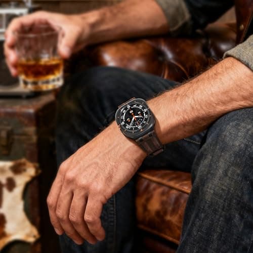 Leather Band Compatible with Samsung Galaxy Watch Ultra 47mm/Watch 8 7 6 5 4 FE 40mm 44mm/Watch 8 6 4 Classic/Watch 5 Pro, Premium Top Grain Leather Strap with Rugged Stainless Steel Connector for Samsung Watch Bands Men & Women - Thumbnail 4