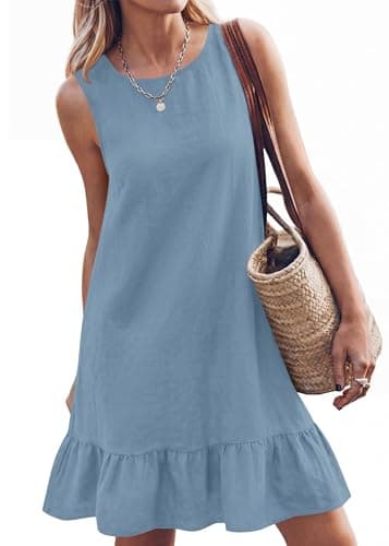 KIRUNDO Women's Casual Summer Dresses 2026 Spring Sleeveless Shift Tank Mini Dress Flowy Ruffle Hem Beach Vacation Sundress(Blue, X-Large) - Thumbnail 6