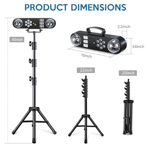 Telbum DJ Lights with Stand, 5 in 1 Party Bar Light Set with Rotating Ball, Strobe, UV, Colorful LED Par Light and Pattern, Sound Activated DJ Lighting System for Disco Stage Gig Band Wedding - Thumbnail 5
