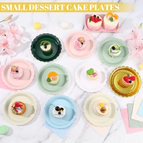 NatNarr 30 Pcs Dessert Plates Disposable, 7 Inch Scalloped Sage Green Cake Plates Small Birthday Appetizer Plate Cute Sage Green Paper Plate for Baby Bridal Shower, Wedding - Thumbnail 5