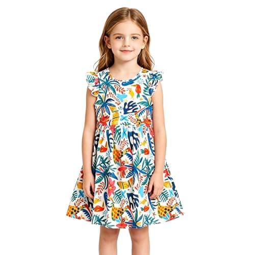 Girls Casual Summer Dress Lightweight Floral Flutter Sleeve Beach Sundress Breathable Boho Vacation Clothes for Kids 9-810 Years - Image 1