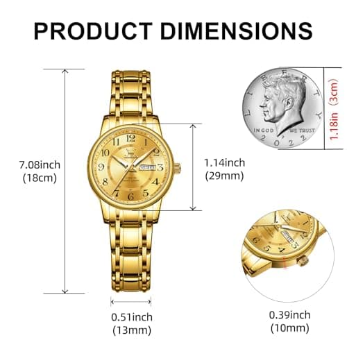 OLEVS Watch Women Gold Watches for Women Luxury Stainless Steel Waterproof Small Wrist Large Face Simple Analog Quartz Womens Watch Easy to Read Silver Arabic Numerals Ladies Watches - Thumbnail 4