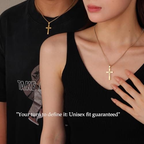 Jekvill Dainty 14K Gold Plated Cross Necklace for Women & Men - Waterproof Small Cross Pendant Necklace, Hypoallergenic Gold Cross Necklaces for Women, Faith Inspired Mens Cross Necklace rendy Faith Jewelry First Communion Gifts - Thumbnail 2