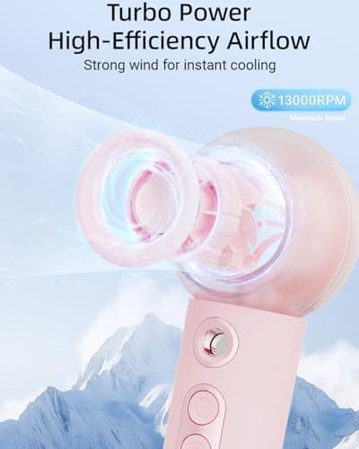 Tendiren Portable Handheld Misting Fan, Rechargeable Personal Mini Fan with Mist, 4 Speed Turbo Powerful Cooling Fans with Water Spray Tank for Travel, Home, Office, Outdoor, Camping, Beach (White) - Thumbnail 2