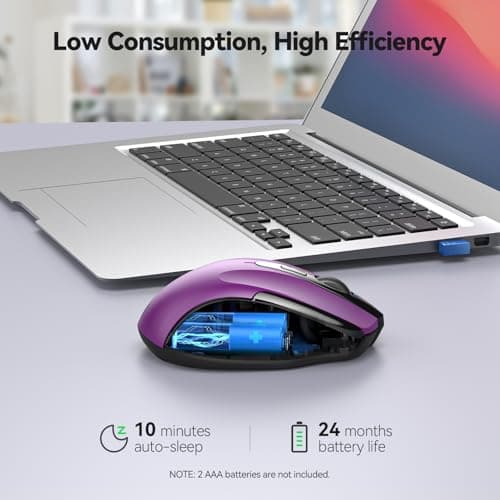 TECKNET Wireless Mouse for Laptop, Silent Mouse Quiet Click, Computer Mice Wireless, 6 Adjustable 4000 DPI Computer Mice - Purple - Thumbnail 5