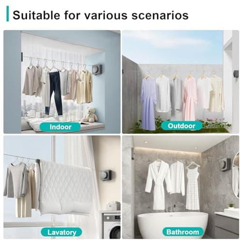 UOEPOWA Retractable Clothesline 15ft, Space Saving Heavy Duty Drying Rope, Anti-Sag Stainless Steel for Indoor Outdoor Balcony Bathroom (Light Gray) - Thumbnail 6