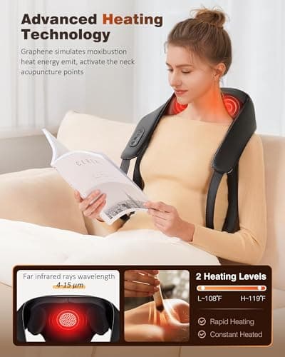 KNQZE Neck and Shoulder Massager with Heat, Cordless Back and Neck Massager, Upgraded Graphene Heating, 4D Shiatsu Deep Kneading Massage for Shoulder, Back,Leg,Pain Relief, Gift for Dad Mom (Black) - Thumbnail 3