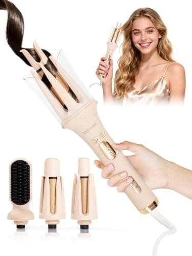 KTIVHMIC 3-in-1 Automatic Curling Iron, Rotating Curler & Straightener Combo, 1"+1.25" Ceramic Barrel with Keratin & 500M Ions, 7 Temp Control, Dual Voltage Portable Styling Tool for Women Daily Hair