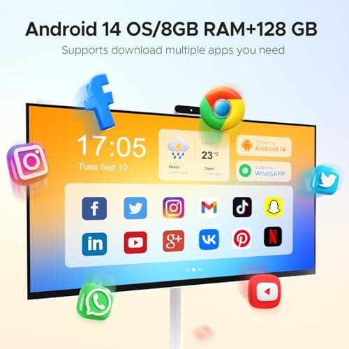 Zylosian 32 Inch Portable TV with Touchscreen, Mobile Smart Screen on Wheels, Rolling TV Android Monitor, FHD IPS Large Display, 8+128GB, Wireless Mirroring, Adjustable Stand, for Home/Office - Thumbnail 3