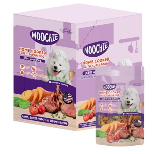 MOOCHIE Home Cooked Superfood Wet Dog Food - Joint & Bone - Lamb, Sweet Potato & Spinach - No Artificial Flavors or Preservative - 6 x 9 oz Pouch - Image 1