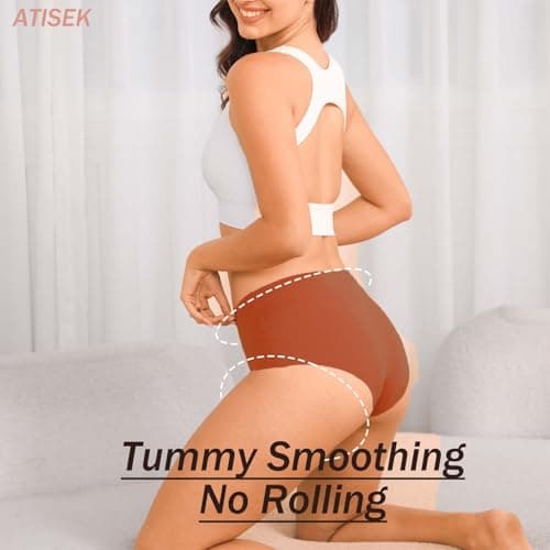 Atisek Seamless Underwear for Women High Waisted Ladies Panties Full Coverage Briefs Silky Stretch Breathable No Show 6 Pack Multicolor - Thumbnail 6
