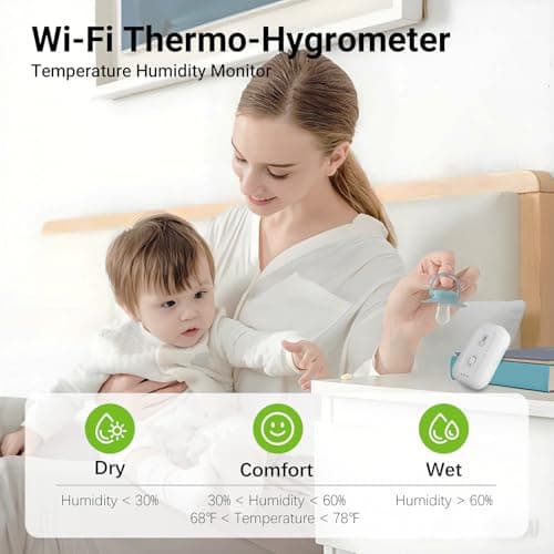 WiFi Thermometer Hygrometer, Smart Humidity Temperature Sensor with App Notification Alert, Data Storage, Remote Monitor for Room, Nursery, Greenhouse, Humidor, Wine Cellar - Thumbnail 4