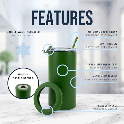 4 in 1 Universal Can Cooler - Hunter Green, Can Holder Insulated, Beer Bottle Cooler, Universal Holder for All Drink Sizes, Stainless Steel Insulated Tumbler, Tailgating Accessories - Thumbnail 3