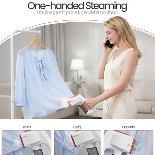 3DOEX Vacuum Steamer for Clothes, 2000Pa&3600Pa Suction Handheld Clothes Steamer,2 in 1 Portable Travel Steamer for Clothes,Garment Steamer With 122ml Water Tank (for 110-120V) (Pearl White) - Thumbnail 3