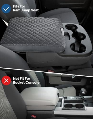 JOYTUTUS Center Console Cover Compatible with 2013-2018 Ram 1500 & 2013-2026 Ram 2500/3500/1500 Classic Model Jump Seat Console, Leather Arm Rest Armrest Cover for Car, Middle Console Cover Lid - Thumbnail 2